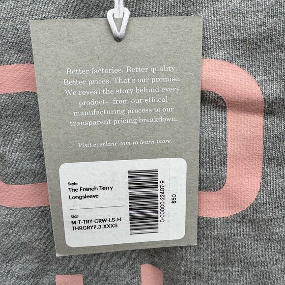 Everlane Sweatshirt 100% Human Pullover Crew Neck Gray XXXS NWT Sustainable - Picture 8 of 8